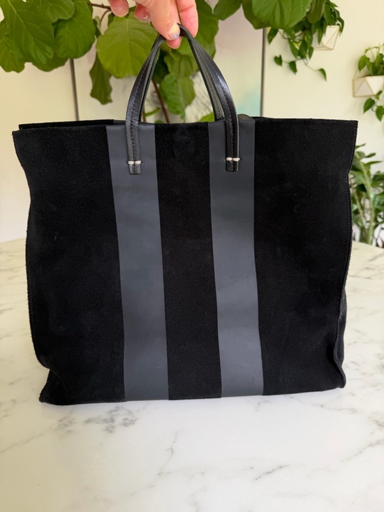 Clare V Suede Simple Tote with Racing Stripes Matte Black with Strap - Picture 4 of 14